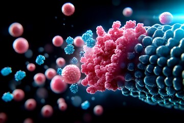 Poster - Human cell membrane with aquaporins (water channels) and ion channels actively transporting molecules and ions in and out of the cell