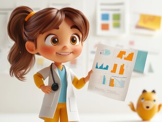 3D Cartoon Doctor Presenting Data