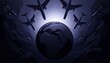 © Wimon - Illustration of a globe with planes circling, representing global travel and exploration