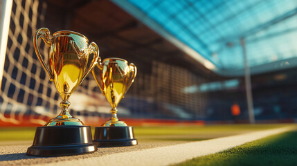 Champion golden trophy for winner background. Success and achievement concept. Sport and cup award theme.
