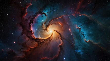 Wall Mural - a swirling nebula with bright light emanating from the center, surrounded by a field of stars.