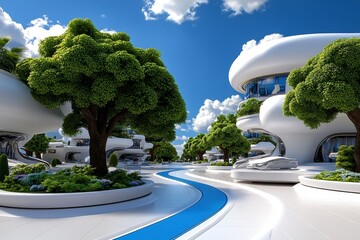 Poster - 3D digital rendering of a futuristic Objectivist city, with clean lines and towering structures representing individual achievement and rational design