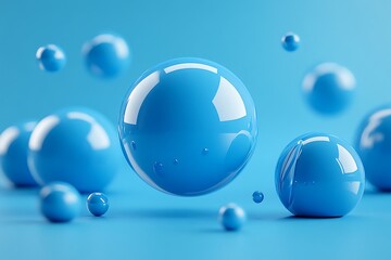 Aufkleber - 3D digital rendering of cerulean spheres, floating in space with soft shadows and light reflections, creating a futuristic, abstract scene