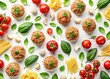© Four888 - Watercolor Pasta Ingredients Pattern for Cooking - Italian Cuisine Elements