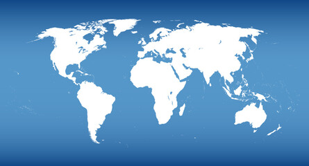 Wall Mural - world map with steel blue gradients. white silhouette of the landmasses of the world except antarcti