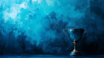 Trophy award competition in the dark on the abstract blurred light background with copy space
