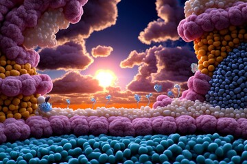 Poster - Dynamic movement of lipid molecules and proteins within the cell membrane, with ion channels actively transporting ions