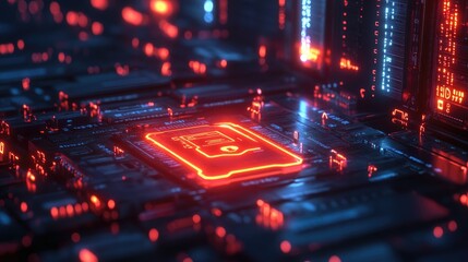 Poster - Illuminated circuitry the intersection of technology and digital artistry in a neon landscape