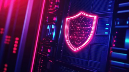 Poster - Vibrant cybersecurity shield protecting digital environments with futuristic technology