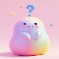 A cute, iridescent blob character with a question mark above its head.