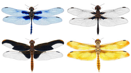 Poster - collection of colorful dragonfly species on a transparent background generative ai