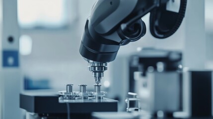 Leinwandbilder - An advanced robotic arm assembling delicate optical components in a clean optics lab, precise and high-tech environment with a focus on optical engineering, Precision style