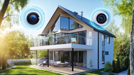 Poster - Modern home security the integration of smart cameras in contemporary architecture