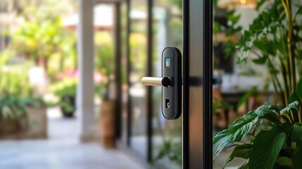 Poster - Contemporary door handle with smart features a seamless blend of nature and modern design