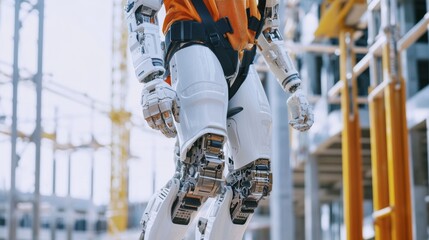 Leinwandbilder - An advanced robotic exoskeleton assisting a worker in a high-tech construction site, clean and innovative environment with a focus on enhancing human capability, Construction style