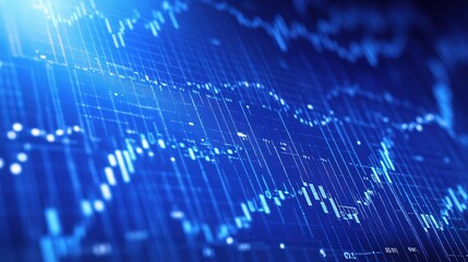Poster - Financial Data Displayed on Digital Screen in Blue Tones