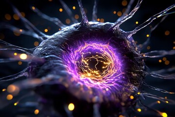 Poster - Human nerve cell membrane, with voltage-gated ion channels opening and closing as electrical signals pass through the axon