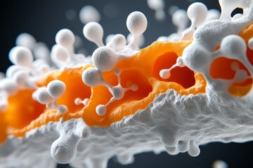 Poster - Hyper-realistic close-up of an ion channel embedded in a human cell membrane, showing the atomic-level structure and movement of ions