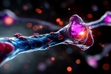 Poster - Hyper-realistic view of a human cell membrane, with detailed phospholipids and proteins forming a complex network of ion channels and transporters