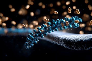 Poster - Ion channel opening in the human cell membrane, with sodium ions flowing through the channel, showing selective ion permeability