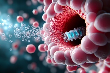 Poster - Minimalist cross-section of a human cell membrane, showing simple lipid bilayers with a single ion channel in the center
