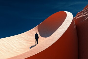 Poster - Minimalist figure standing alone, gazing at the horizon with clean, simple lines, representing the individualâ€™s journey of self-reliance and clarity of purpose