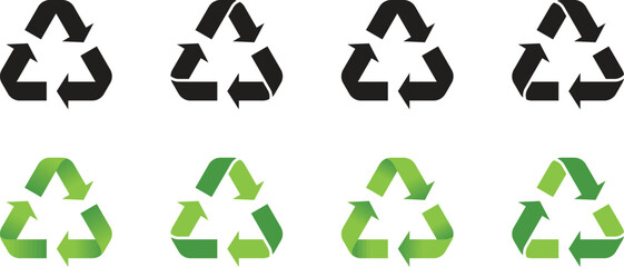 Collection of recycling sign icons. Symbol of ecology, eco-friendliness and environmental management. Vector illustration