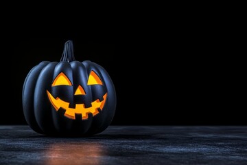 Poster - Single glowing jack-o'-lantern on a clean background, its friendly smile lighting up the autumn night in a minimalist style