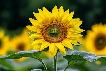 Aufkleber - Single sunflower against a plain background, capturing the essence of harvest season with simple elegance