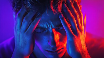 Wall Mural - young man experiencing anxiety and depression illustration. mental health illustration. ultra realis
