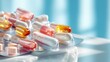 © Dulemegapixel - The image captures a close-up view of colorful medicine capsules and tablets, focusing on the details and vibrant hues that highlight their pharmaceutical significance.