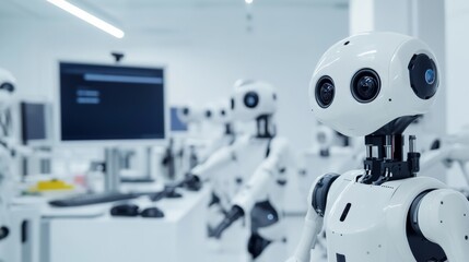 Aufkleber - An AI-powered robotics workshop, high-tech lab with robotic prototypes and advanced AI algorithms, Technological style