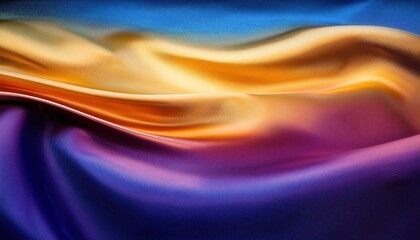 Aufkleber - Flowing Satin Symphony. Abstract Vibrant Fabric Waves in Golden, Blue, and Purple Gradient with Luxurious Texture and Elegant Movement. Ideal for Backgrounds, Fashion Concepts, or Branding Material