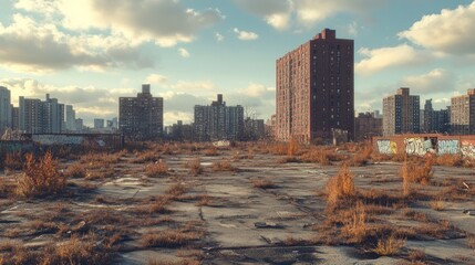 Poster - A city skyline with a large brown building in the middle