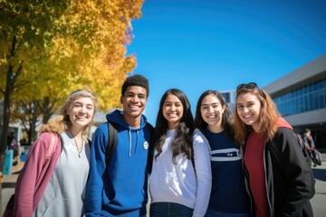 Poster - Diverse students outdoors adult blue.