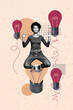 © deagreez - Vertical composite artwork collage image picture of mini girl fly meditate big light bulb isolated on creative background