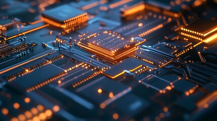Aufkleber - An intricate circuit board with glowing components, close-up view with illuminated parts, Tech-inspired style