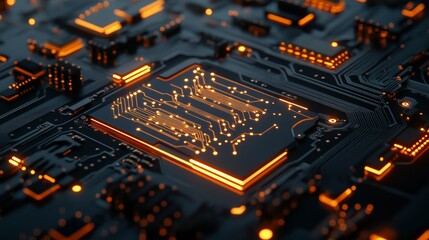 Aufkleber - An intricate circuit board with glowing components, close-up view with illuminated parts, Tech-inspired style