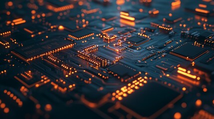 Aufkleber - An intricate circuit board with glowing components, close-up view with illuminated parts, Tech-inspired style