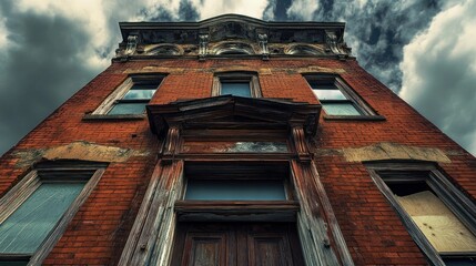 Aufkleber - Weathered Brick Building with Wooden Doorway and Windows