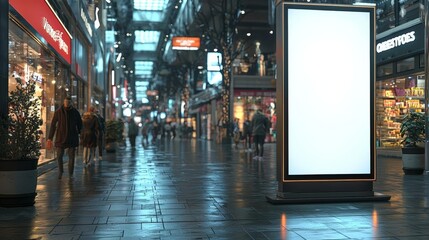 hyper realistic photo of  Blank showcase billboard or advertising light box for your text message or media content  in modern department store shopping mall  , copy space for text,