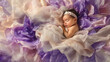 © Majce - Baby sleeping carefree on flower petals - purple background - World Prematurity Day concept