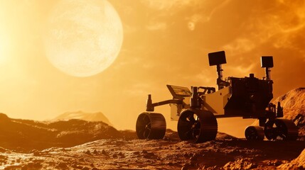 Aufkleber - Autonomous robotic exploration of Mars, Martian landscape with exploration rovers and mission control, Innovative style