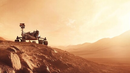 Aufkleber - Autonomous robotic exploration of Mars, Martian landscape with exploration rovers and mission control, Innovative style