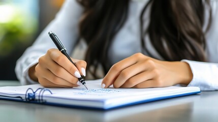 Poster - Woman Writing Notes in a Notebook Close Up