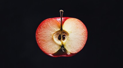 Poster - A Cross-Section of a Red Apple Against a Black Background