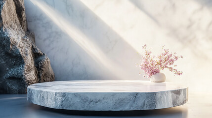 Wall Mural - Minimalist Stone Podium, Abstract 3D Product Presentation with Natural Elements