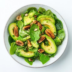 Wall Mural - Fresh and vibrant salad with avocado and pecans. This colorful dish combines healthy greens and crunchy nuts. Perfect for a nutritious meal or snack. Enjoy a burst of flavor. AI