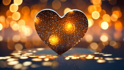 Leinwandbilder - heartfelt glow: a shimmering heart-shaped cutout stands bathed in warm, golden bokeh, its surface re