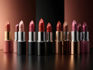 Excelling in cosmetics production with a diverse range of lipstick shades. Concept Cosmetics Production, Lipstick Shades, Diverse Range, Beauty Innovation, Color Variety